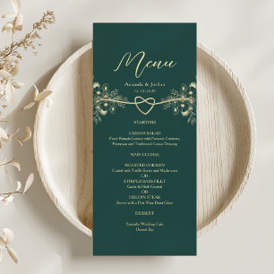 Emerald Green Gold Floral Wedding Menu