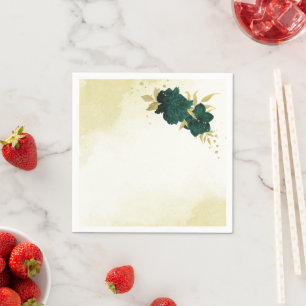 Emerald green gold floral wedding napkin