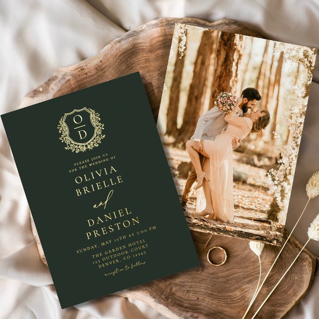 Emerald Green Gold Foil Photo Monogram Wedding (Creator Uploaded)