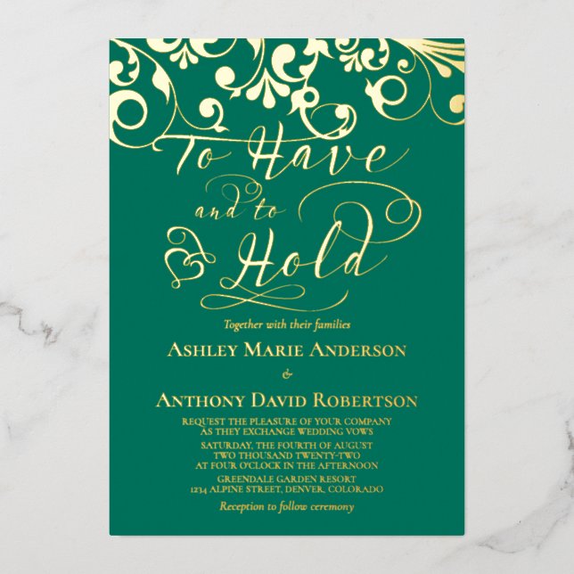 Emerald Green Gold Foil To Have To Hold Wedding (Front)