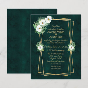 Emerald Green Gold Frame Floral Invitation