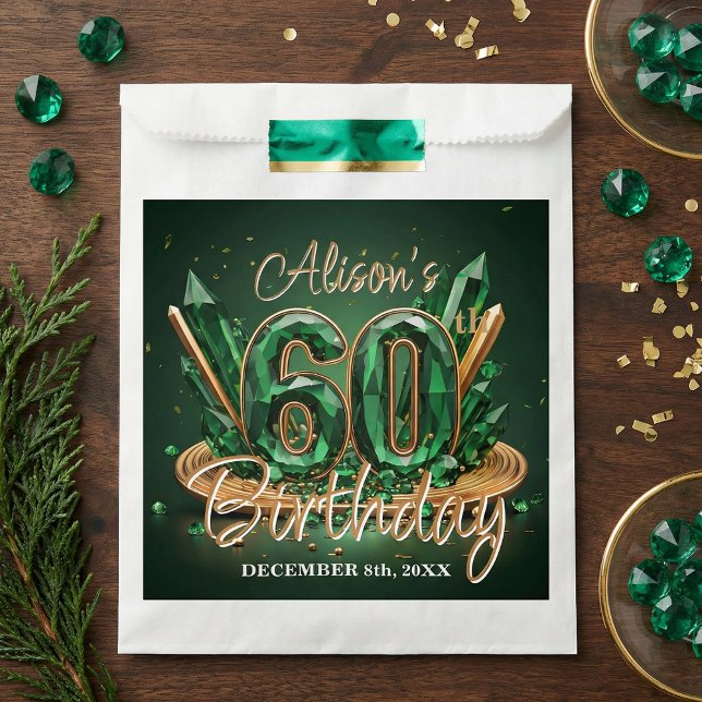 Emerald Green Gold Gemstone 60th Birthday Party Favour Bag (Creator Uploaded)