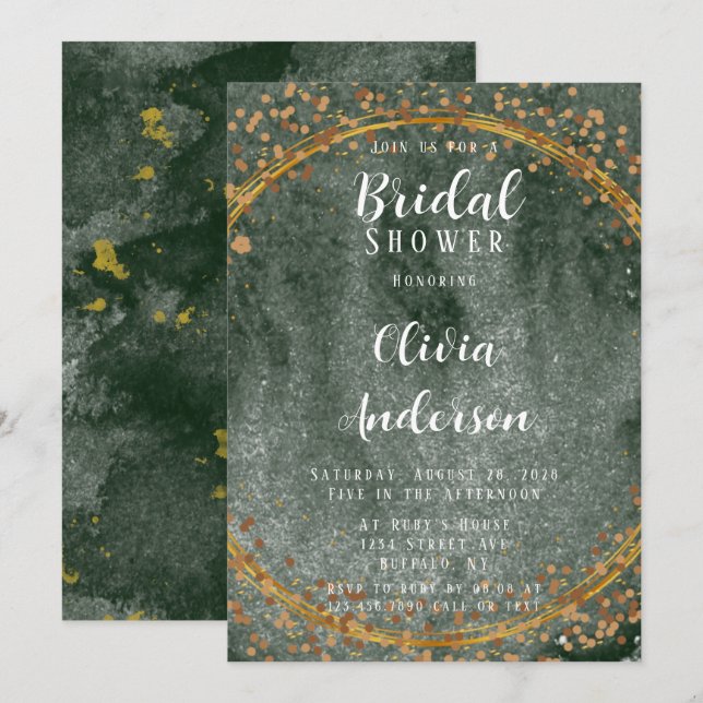 Emerald Green Gold Geometric Bridal Shower Invitation (Front/Back)