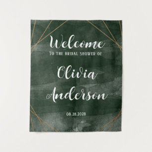 Emerald Green Gold Geometric Bridal Shower Welcome Tapestry
