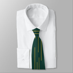 Emerald Green Gold Geometric  Line Tie 