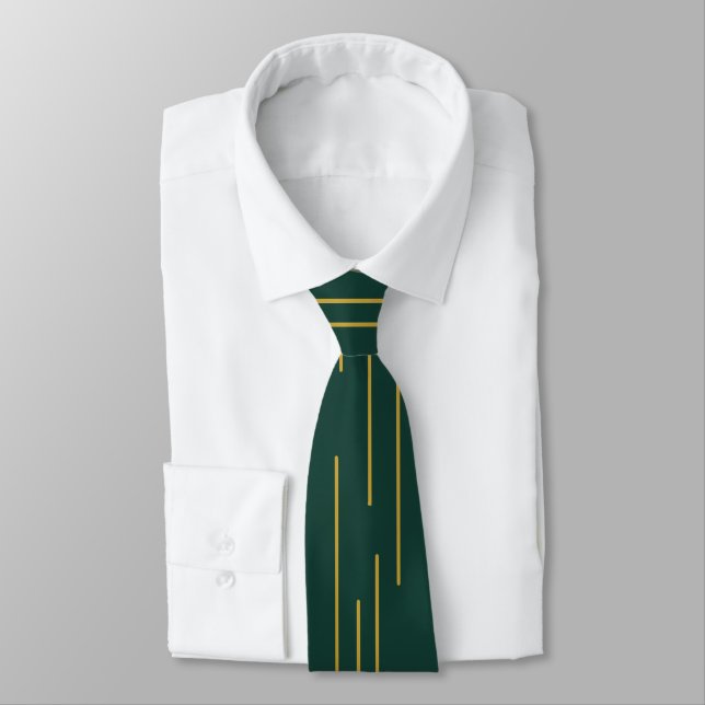 Emerald Green Gold Geometric  Line Tie  (Tied)
