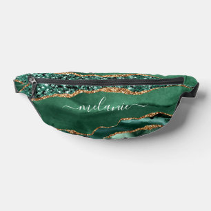 Emerald Green Gold Glitter Custom Name Fanny Pack