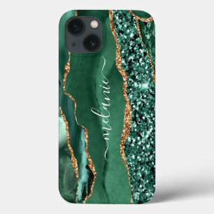 Emerald Green Gold Glitter Custom Name iPhone Case