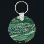 Emerald Green Gold Glitter Custom Name Keychain<br><div class="desc">Personalized Custom Name Keychains with Emerald Green Gold Glitter Agate Geode Sparkly Marble Keychain Gift for Women / Girl - Your Birthday - Anniversary or Wedding Gifts / Accessories - Add Your Name - Text or Remove - Make Your Special Keyrings Gift for Her - Resize and move or remove...</div>