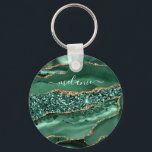 Emerald Green Gold Glitter Custom Name Keychain<br><div class="desc">Personalized Custom Name Keychains with Emerald Green Gold Glitter Agate Geode Sparkly Marble Keychain Gift for Women / Girl - Your Birthday - Anniversary or Wedding Gifts / Accessories - Add Your Name - Text or Remove - Make Your Special Keyrings Gift for Her - Resize and move or remove...</div>