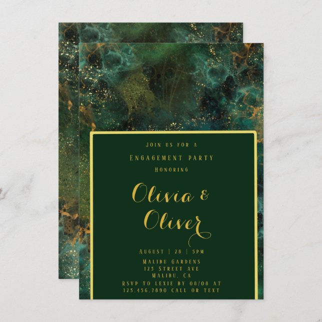  Emerald Green & Gold Glitter Engagement Party  Invitation (Front/Back)