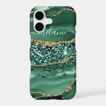 Emerald Green Gold Glitter iPhone Case Custom Name