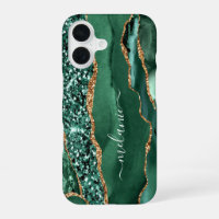 Emerald Green Gold Glitter iPhone Case Custom Name