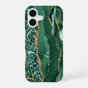 Emerald Green Gold Glitter iPhone Case Custom Name