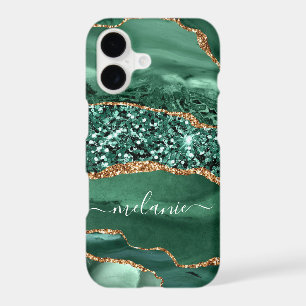 Emerald Green Gold Glitter iPhone Case Custom Name