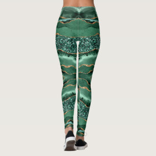 Emerald Green Gold Glitter Leggings