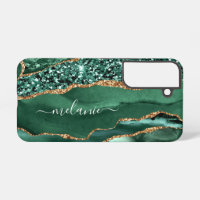 Emerald Green Gold Glitter Marble Custom Your Name