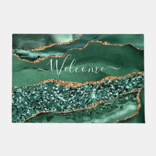 Emerald Green Gold Glitter Marble Doormat