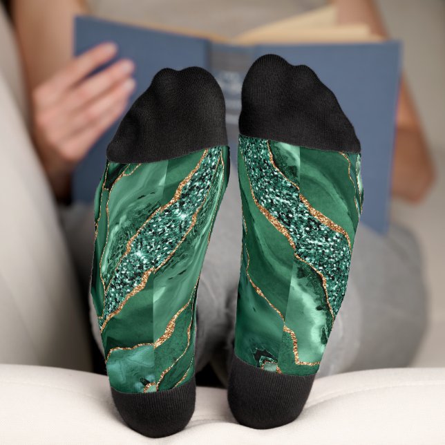 Emerald Green Gold Glitter Marble Socks (Bottom)