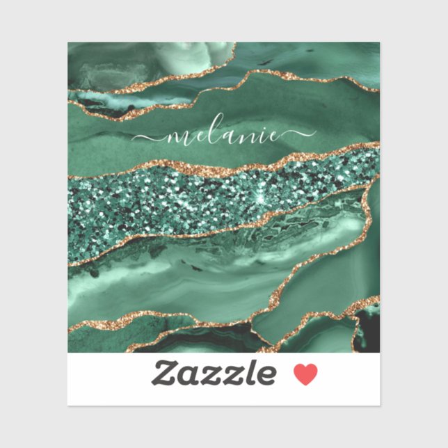 Emerald Green Gold Glitter Sticker Custom Name (Sheet)