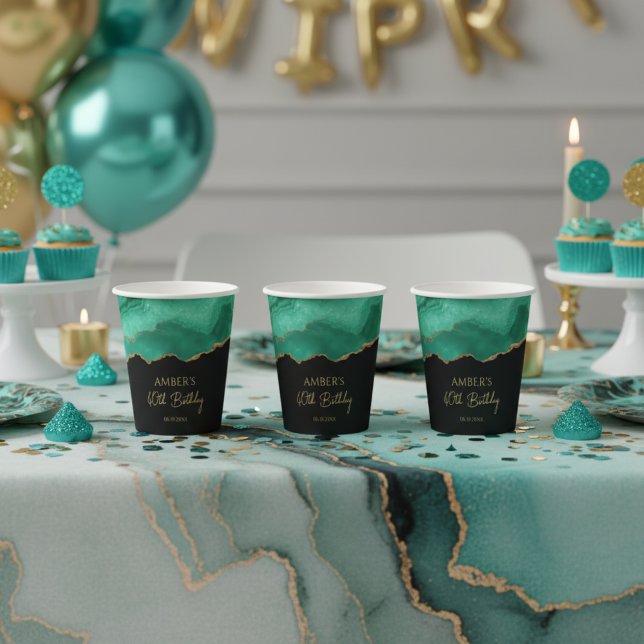 Emerald Green Gold Glitter  Watercolor Marble Paper Cups (Creator Uploaded)