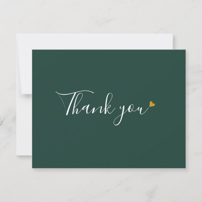 Emerald Green Gold Heart Chic Script Business Thank You Card (Front)