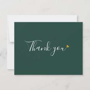Emerald Green Gold Heart Chic Script Business Thank You Card