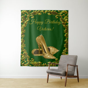Emerald Green Gold High Heel Birthday L Backdrop Tapestry