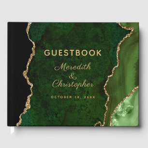 Emerald Green Gold Holiday Agate Wedding Guest Book