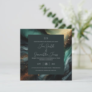 Emerald green gold invitation