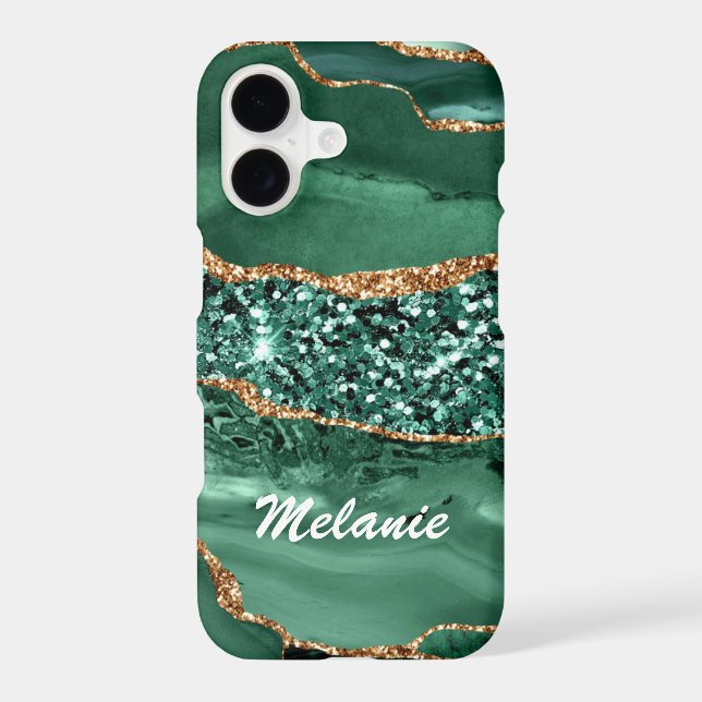 Emerald Green Gold iPhone Case Personalized Name (Back)