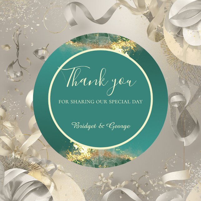 Emerald green gold jewel tones wedding classic round sticker (Creator Uploaded)