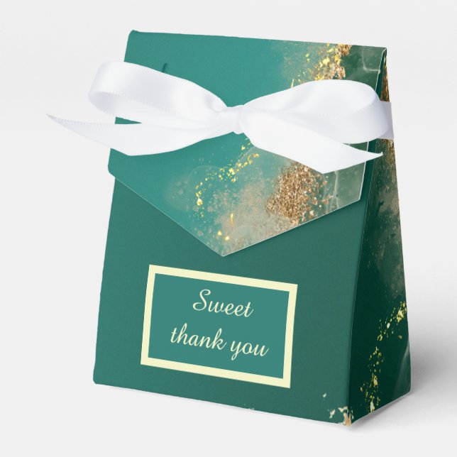 Emerald green gold jewel tones wedding favor box (Front Side)