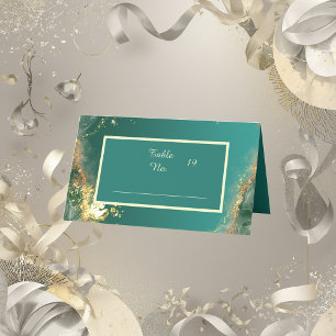 Emerald green gold jewel tones wedding place card