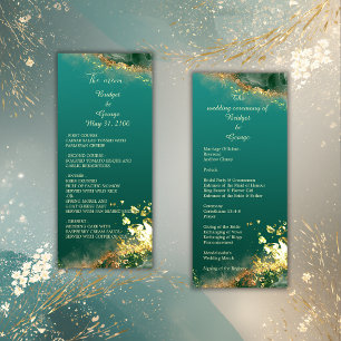 Emerald green gold jewel wedding program & menu