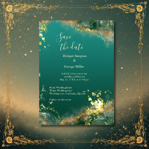 Emerald green gold jewel wedding safe the date  invitation