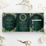 Emerald Green Gold Leaf Branch All in One Wedding Tri-Fold Invitation<br><div class="desc">Amaze your guests with this elegant wedding invite featuring beautiful faux gold foil leaves branch with traditional typography and detachable RSVP card. Simply add your event details on this easy-to-use template and adorn this card with your favourite photo to make it a one-of-a-kind invitation.</div>