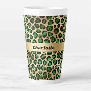 Emerald green gold leopard cheetah pattern name  latte mug