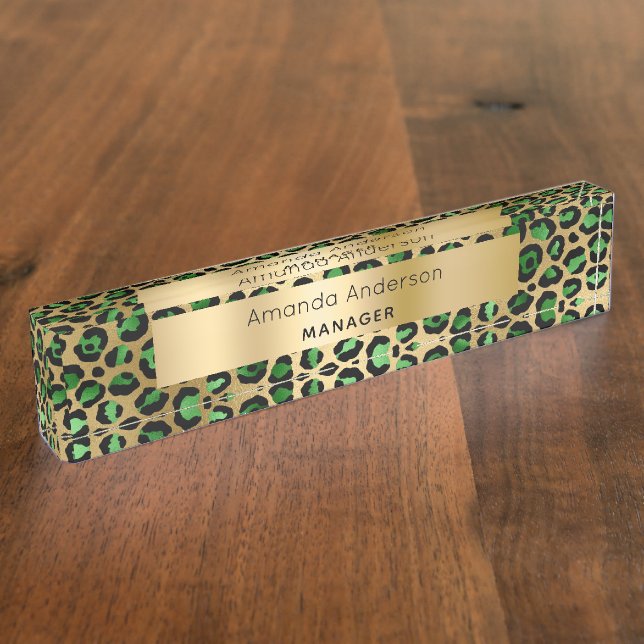 Emerald green gold leopard pattern nameplate (Side)