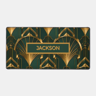 Emerald Green Gold Luxury Art Deco Desk Mat
