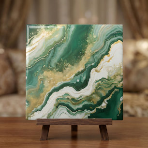 Emerald Green & Gold Marble Agate Abstract Tile