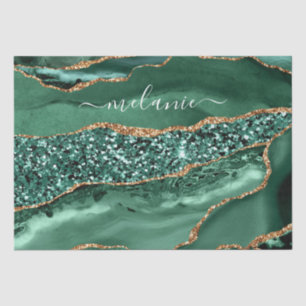 Emerald Green Gold Marble Custom Name Tissue Paper
