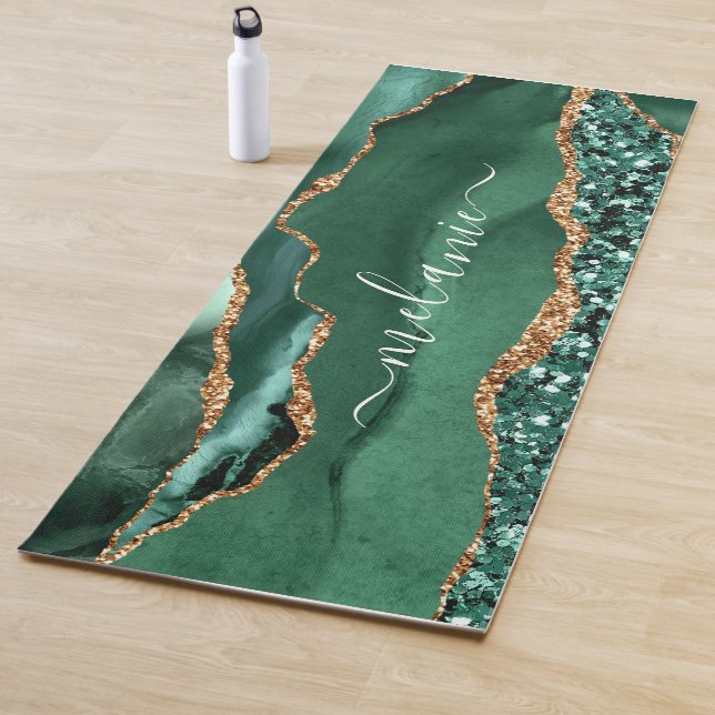 Emerald Green Gold Marble Custom Name Yoga Mat (In Situ)