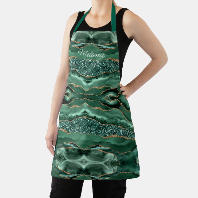 Emerald Green Gold Marble Custom Your Name Apron (Insitu)