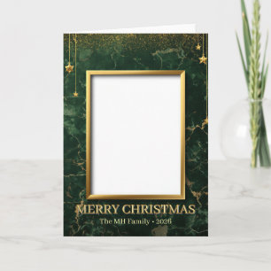 Emerald Green Gold Marble Stars Family Photo Chris Card