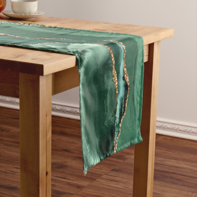 Emerald Green Gold Marble Table Runner Custom Name (In Situ)