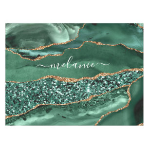 Emerald Green Gold Marble Tablecloth Custom Name