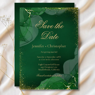 Emerald Green Gold Marble Wedding Save The Date Invitation