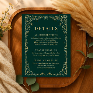 Emerald Green Gold Minimalist Wedding Details Invitation