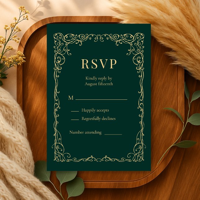 Emerald Green Gold Minimalist Wedding RSVP  (Créateur téléchargé)